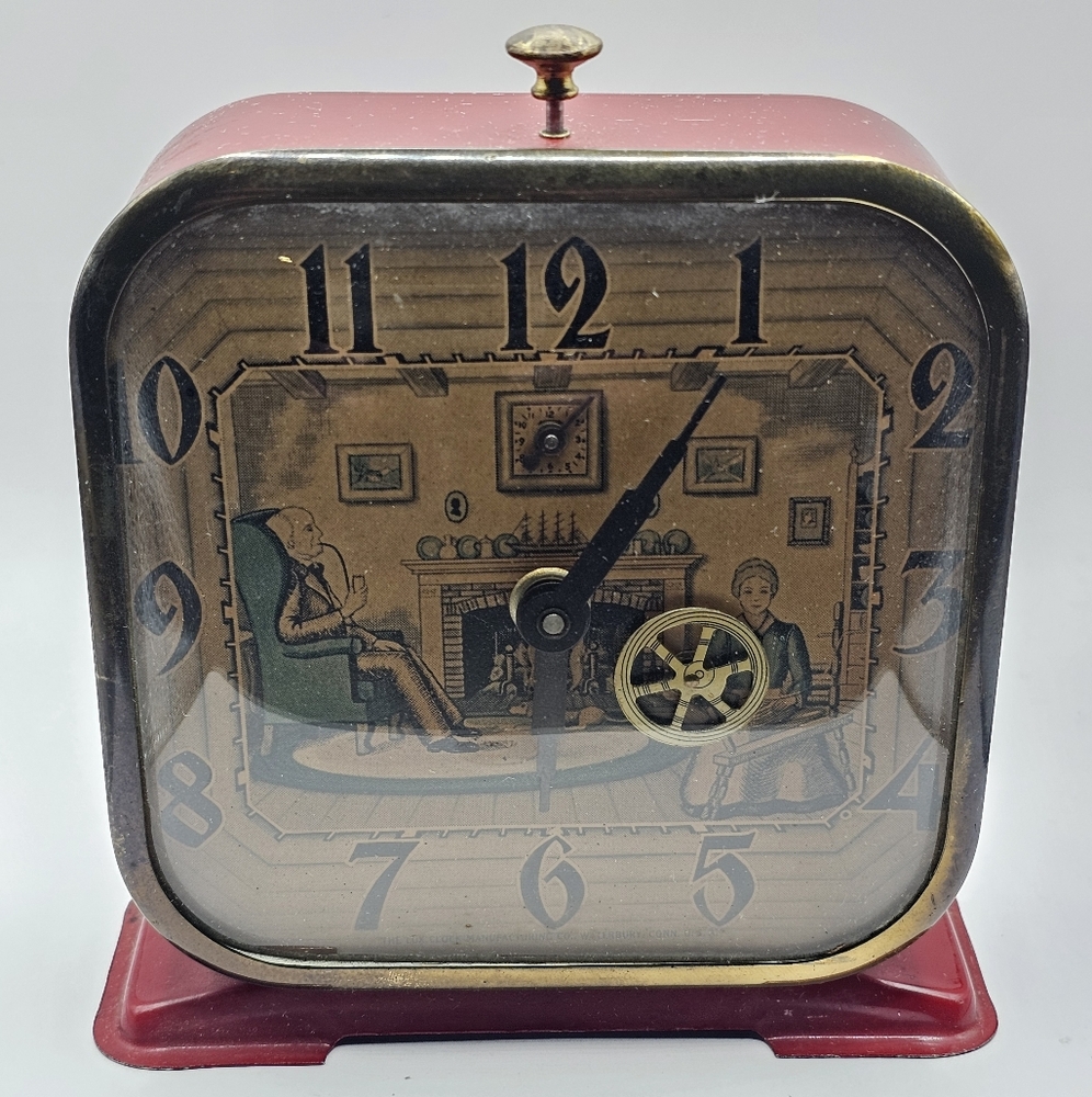 1950's Lux Clock Mfg Co Spinning Wheel Animated Alarm Clock Non Working